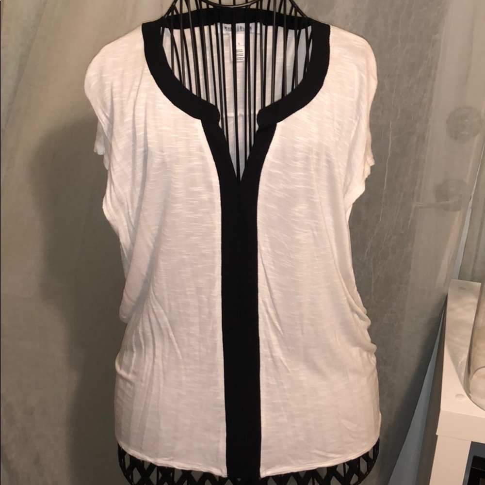 WHBM White Tee Shirt with Black Detail